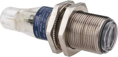 Telemecanique Sensors - 4 Pin M12 Connector, 0.1m Nominal Distance, Shock and Vibration Resistant, Diffused Photoelectric Sensor - 12 to 24 VDC, 500 Hz, Nickel Plated Brass, 2.36 Inch Long x 0.71 Inch Wide - Exact Tool & Supply