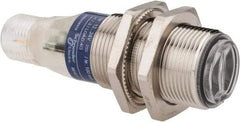 Telemecanique Sensors - 4 Pin M12 Connector, 0.1m Nominal Distance, Shock and Vibration Resistant, Diffused Photoelectric Sensor - 12 to 24 VDC, 500 Hz, Nickel Plated Brass, 2.36 Inch Long x 0.71 Inch Wide - Exact Tool & Supply