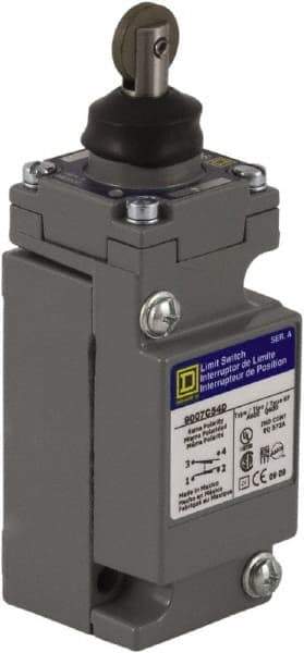 Square D - SPDT, NC/NO, 600 VAC at 1.20 Amp, 600 VDC at 0.10 Amp, Screw Terminal, Roller Plunger Actuator, General Purpose Limit Switch - 1, 2, 4, 6, 12, 13, 6P NEMA Rating, IP66 IPR Rating - Exact Tool & Supply