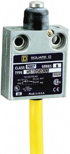 Square D - SPDT, NC/NO, 240 VAC, Prewired Terminal, Plunger Actuator, General Purpose Limit Switch - 1 NEMA Rating, IP20 IPR Rating, 18 Ounce Operating Force - Exact Tool & Supply