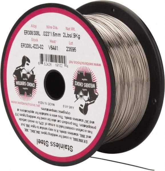 Welding Material - ER308L, 0.023 Inch Diameter, Stainless Steel MIG Welding Wire - 2 Lb. Roll - Exact Tool & Supply