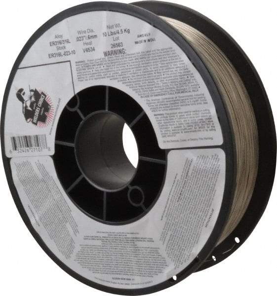 Welding Material - ER316L, 0.023 Inch Diameter, Stainless Steel MIG Welding Wire - 10 Lb. Roll - Exact Tool & Supply