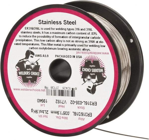 Welding Material - ER316L, 0.035 Inch Diameter, Stainless Steel MIG Welding Wire - 2 Lb. Roll - Exact Tool & Supply