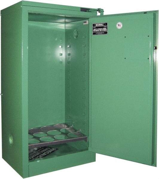 Securall Cabinets - 1 Door, Green Steel Standard Safety Cabinet for Flammable and Combustible Liquids - 46" High x 23" Wide x 18" Deep, Self Closing Door, 3 Point Key Lock, D, E Cylinder Capacity - Exact Tool & Supply