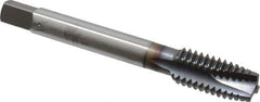 OSG - 7/16-14 UNC, 3 Flute, TiCN Finish, Vanadium High Speed Steel Spiral Point Tap - Plug Chamfer, Right Hand Thread, 3-5/32" OAL, 1-7/16" Thread Length, 0.323" Shank Diam - Exact Tool & Supply