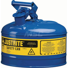 Justrite - Safety Dispensing Cans; Capacity: 2.5 Gal ; Material: Steel ; Color: Blue ; Height (Decimal Inch): 11.500000 ; Diameter/Length (mm): 11.75 ; Approval Listing/Regulations: FM Approved; UL; ULC; TUV - Exact Tool & Supply