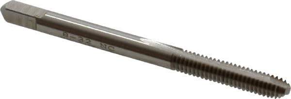 Hertel - #8-32 UNC, 2 Flute, Bright Finish, High Speed Steel Spiral Point Tap - Bottoming Chamfer, Right Hand Thread, 2-1/8" OAL, 3/4" Thread Length, 3B Class of Fit - Exact Tool & Supply