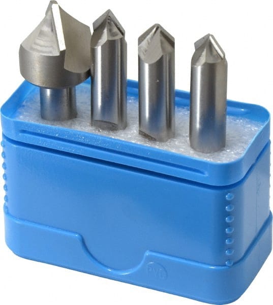 Hertel - 4 Piece 3/8 & 3/4" Cutter Head Diam, Cobalt Chamfer Mill Set - Exact Tool & Supply