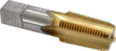 Hertel - 1/2-14 NPTF Thread, 4 Flute Short Projection Standard Pipe Tap - 3-1/8" OAL, 1-3/8" Thread Length, 11/16" Shank Diam, TiN Finish, High Speed Steel - Exact Tool & Supply