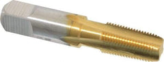 Hertel - 1/8-27 NPT Thread, 4 Flute Short Projection Standard Pipe Tap - 2-1/8" OAL, 3/4" Thread Length, 7/16" Shank Diam, TiN Finish, High Speed Steel - Exact Tool & Supply