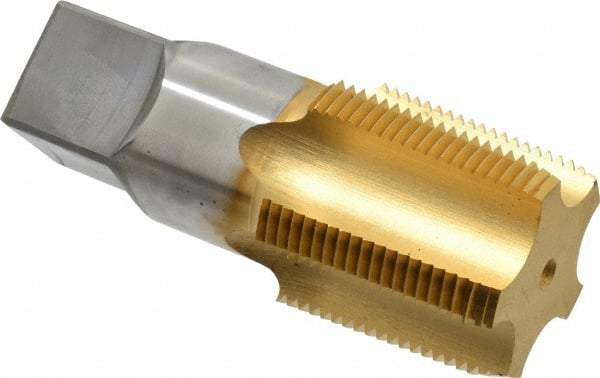 Hertel - 1-1/4 - 11-1/2 NPT Thread, 5 Flute Short Projection Standard Pipe Tap - 4" OAL, 1-3/4" Thread Length, 1-5/16" Shank Diam, TiN Finish, High Speed Steel - Exact Tool & Supply