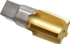 Hertel - 1-1/4 - 11-1/2 NPT Thread, 5 Flute Short Projection Standard Pipe Tap - 4" OAL, 1-3/4" Thread Length, 1-5/16" Shank Diam, TiN Finish, High Speed Steel - Exact Tool & Supply