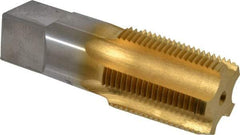 Hertel - 1 - 11-1/2 NPT Thread, 5 Flute Short Projection Standard Pipe Tap - 3-3/4" OAL, 1-3/4" Thread Length, 1-1/8" Shank Diam, TiN Finish, High Speed Steel - Exact Tool & Supply
