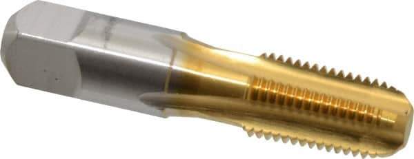 Hertel - 1/4-18 NPT Thread, 4 Flute Short Projection Standard Pipe Tap - 2-7/16" OAL, 1-1/16" Thread Length, 9/16" Shank Diam, TiN Finish, High Speed Steel - Exact Tool & Supply
