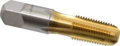 Hertel - 1/4-18 NPT Thread, 4 Flute Short Projection Standard Pipe Tap - 2-7/16" OAL, 1-1/16" Thread Length, 9/16" Shank Diam, TiN Finish, High Speed Steel - Exact Tool & Supply
