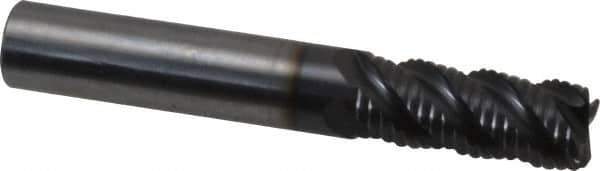 OSG - 3/8" Diam, Coarse Pitch, 7/8" LOC, 4 Flute Solid Carbide 0.03" Corner Radius Roughing End Mill - TiAlN Finish, 2-1/2" OAL, 3/8" Shank Diam, Single End, Centercutting, 40° Helix - Exact Tool & Supply