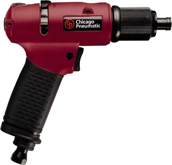 Chicago Pneumatic - 1/4" Bit Holder, 1,700 RPM, Pistol Grip Handle Air Screwdriver - 3/4 to 4.2 Ft/Lb Torque, 1/4" Inlet, 5.25 CFM - Exact Tool & Supply