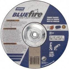 Norton - 20 Grit, 9" Wheel Diam, 1/4" Wheel Thickness, Type 27 Depressed Center Wheel - Zirconia Alumina/Silicon Carbide Blend, R Hardness, 6,600 Max RPM, Compatible with Angle Grinder - Exact Tool & Supply