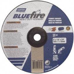 Norton - 20 Grit, 9" Wheel Diam, 1/4" Wheel Thickness, 7/8" Arbor Hole, Type 27 Depressed Center Wheel - Zirconia Alumina/Silicon Carbide Blend, T Hardness, 6,600 Max RPM, Compatible with Angle Grinder - Exact Tool & Supply