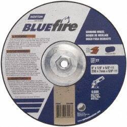 Norton - 24 Grit, 9" Wheel Diam, 1/4" Wheel Thickness, Type 27 Depressed Center Wheel - Zirconia Alumina, S Hardness, 6,000 Max RPM, Compatible with Angle Grinder - Exact Tool & Supply