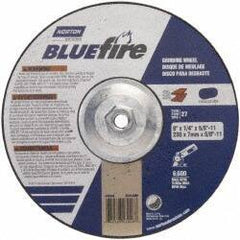 Norton - 24 Grit, 9" Wheel Diam, 1/4" Wheel Thickness, Type 27 Depressed Center Wheel - Zirconia Alumina, S Hardness, 6,000 Max RPM, Compatible with Angle Grinder - Exact Tool & Supply