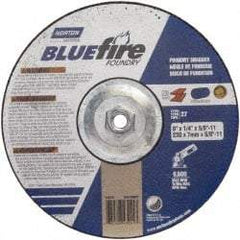 Norton - 20 Grit, 9" Wheel Diam, 1/4" Wheel Thickness, Type 27 Depressed Center Wheel - Zirconia Alumina, T Hardness, 6,000 Max RPM, Compatible with Angle Grinder - Exact Tool & Supply