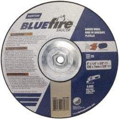 Norton - 24 Grit, 9" Wheel Diam, 1/4" Wheel Thickness, Type 27 Depressed Center Wheel - Zirconia Alumina, S Hardness, 6,000 Max RPM, Compatible with Angle Grinder - Exact Tool & Supply