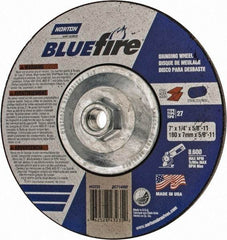 Norton - 24 Grit, 7" Wheel Diam, 1/4" Wheel Thickness, Type 27 Depressed Center Wheel - Zirconia Alumina, S Hardness, 8,600 Max RPM, Compatible with Angle Grinder - Exact Tool & Supply