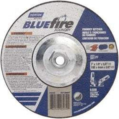 Norton - 24 Grit, 7" Wheel Diam, 1/8" Wheel Thickness, Type 27 Depressed Center Wheel - Zirconia Alumina/Silicon Carbide Blend, T Hardness, 8,600 Max RPM, Compatible with Angle Grinder - Exact Tool & Supply