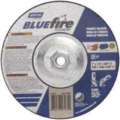 Norton - 20 Grit, 7" Wheel Diam, 1/4" Wheel Thickness, Type 27 Depressed Center Wheel - Zirconia Alumina/Silicon Carbide Blend, T Hardness, 8,600 Max RPM, Compatible with Angle Grinder - Exact Tool & Supply