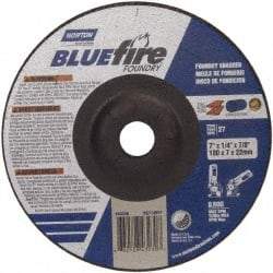 Norton - 20 Grit, 7" Wheel Diam, 1/4" Wheel Thickness, 7/8" Arbor Hole, Type 27 Depressed Center Wheel - Zirconia Alumina/Silicon Carbide Blend, T Hardness, 8,600 Max RPM, Compatible with Angle Grinder - Exact Tool & Supply