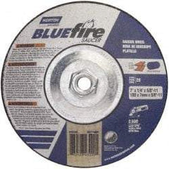 Norton - 24 Grit, 7" Wheel Diam, 1/4" Wheel Thickness, Type 28 Depressed Center Wheel - Zirconia Alumina, S Hardness, 8,600 Max RPM, Compatible with Angle Grinder - Exact Tool & Supply