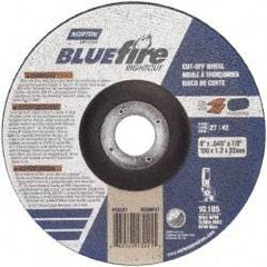 Norton - 24 Grit, 6" Wheel Diam, 7/8" Arbor Hole, Type 27 Depressed Center Wheel - Zirconia Alumina, Q Hardness, 10,185 Max RPM, Compatible with Angle Grinder - Exact Tool & Supply