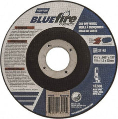 Norton - 24 Grit, 4-1/2" Wheel Diam, 1/16" Wheel Thickness, 7/8" Arbor Hole, Type 27 Depressed Center Wheel - Zirconia Alumina, R Hardness, 13,580 Max RPM, Compatible with Angle Grinder - Exact Tool & Supply