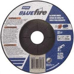 Norton - 24 Grit, 5" Wheel Diam, 1/4" Wheel Thickness, 7/8" Arbor Hole, Type 27 Depressed Center Wheel - Zirconia Alumina, S Hardness, 12,225 Max RPM, Compatible with Angle Grinder - Exact Tool & Supply