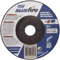 Norton - 24 Grit, 5" Wheel Diam, 1/4" Wheel Thickness, 7/8" Arbor Hole, Type 27 Depressed Center Wheel - Zirconia Alumina, S Hardness, 12,225 Max RPM, Compatible with Angle Grinder - Exact Tool & Supply