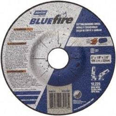 Norton - 30 Grit, 5" Wheel Diam, 1/8" Wheel Thickness, 7/8" Arbor Hole, Type 27 Depressed Center Wheel - Zirconia Alumina, U Hardness, 12,225 Max RPM, Compatible with Angle Grinder - Exact Tool & Supply