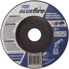 Norton - 24 Grit, 4-1/2" Wheel Diam, 1/4" Wheel Thickness, 7/8" Arbor Hole, Type 27 Depressed Center Wheel - Zirconia Alumina, S Hardness, 13,580 Max RPM, Compatible with Angle Grinder - Exact Tool & Supply