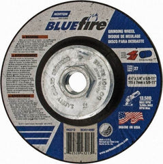 Norton - 24 Grit, 4-1/2" Wheel Diam, 1/4" Wheel Thickness, Type 27 Depressed Center Wheel - Zirconia Alumina, S Hardness, 13,580 Max RPM, Compatible with Angle Grinder - Exact Tool & Supply