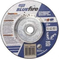 Norton - 30 Grit, 4-1/2" Wheel Diam, 1/8" Wheel Thickness, Type 27 Depressed Center Wheel - Zirconia Alumina, U Hardness, 13,580 Max RPM, Compatible with Angle Grinder - Exact Tool & Supply
