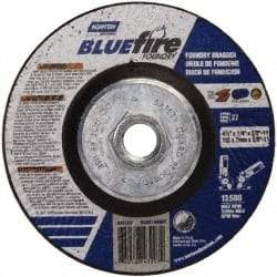 Norton - 24 Grit, 4-1/2" Wheel Diam, 1/4" Wheel Thickness, Type 27 Depressed Center Wheel - Zirconia Alumina/Silicon Carbide Blend, T Hardness, 13,580 Max RPM, Compatible with Angle Grinder - Exact Tool & Supply