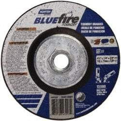 Norton - 24 Grit, 4-1/2" Wheel Diam, 1/4" Wheel Thickness, Type 27 Depressed Center Wheel - Zirconia Alumina/Silicon Carbide Blend, T Hardness, 13,580 Max RPM, Compatible with Angle Grinder - Exact Tool & Supply