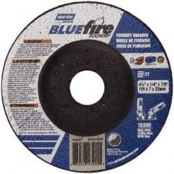 Norton - 24 Grit, 4-1/2" Wheel Diam, 1/4" Wheel Thickness, 7/8" Arbor Hole, Type 27 Depressed Center Wheel - Zirconia Alumina/Silicon Carbide Blend, T Hardness, 13,580 Max RPM, Compatible with Angle Grinder - Exact Tool & Supply