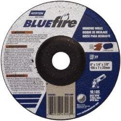 Norton - 24 Grit, 6" Wheel Diam, 1/4" Wheel Thickness, 7/8" Arbor Hole, Type 27 Depressed Center Wheel - Zirconia Alumina, S Hardness, 10,185 Max RPM, Compatible with Angle Grinder - Exact Tool & Supply