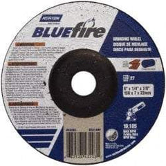 Norton - 24 Grit, 6" Wheel Diam, 1/4" Wheel Thickness, 7/8" Arbor Hole, Type 27 Depressed Center Wheel - Zirconia Alumina, S Hardness, 10,185 Max RPM, Compatible with Angle Grinder - Exact Tool & Supply