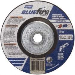 Norton - 24 Grit, 4-1/2" Wheel Diam, 1/4" Wheel Thickness, Type 27 Depressed Center Wheel - Zirconia Alumina, S Hardness, 13,580 Max RPM, Compatible with Angle Grinder - Exact Tool & Supply