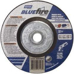 Norton - 24 Grit, 4-1/2" Wheel Diam, 1/4" Wheel Thickness, Type 27 Depressed Center Wheel - Zirconia Alumina, S Hardness, 13,580 Max RPM, Compatible with Angle Grinder - Exact Tool & Supply
