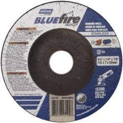 Norton - 24 Grit, 4-1/2" Wheel Diam, 1/4" Wheel Thickness, 7/8" Arbor Hole, Type 27 Depressed Center Wheel - Zirconia Alumina, S Hardness, 13,580 Max RPM, Compatible with Angle Grinder - Exact Tool & Supply