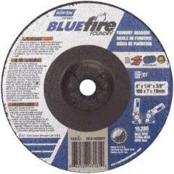 Norton - 24 Grit, 4" Wheel Diam, 1/4" Wheel Thickness, 3/8" Arbor Hole, Type 27 Depressed Center Wheel - Zirconia Alumina/Silicon Carbide Blend, T Hardness, 15,280 Max RPM, Compatible with Angle Grinder - Exact Tool & Supply