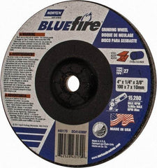 Norton - 24 Grit, 4" Wheel Diam, 1/4" Wheel Thickness, 3/8" Arbor Hole, Type 27 Depressed Center Wheel - Zirconia Alumina, S Hardness, 15,280 Max RPM, Compatible with Angle Grinder - Exact Tool & Supply